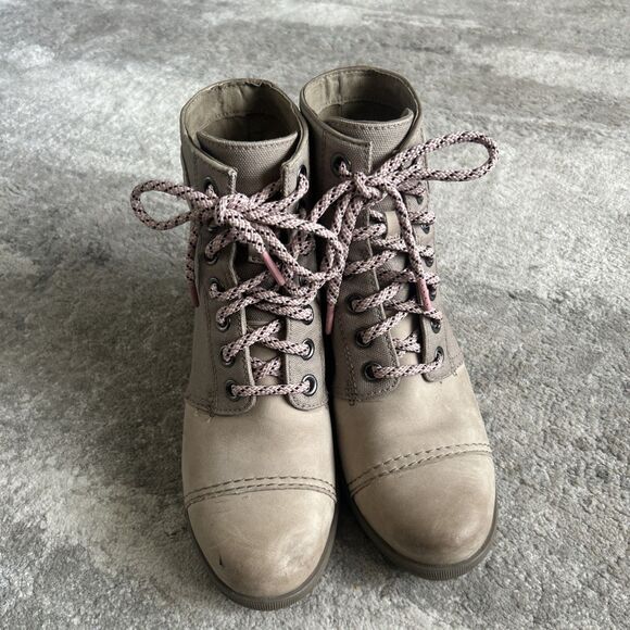 Sorel PDX Wedge Ankle Bootie Womens 10 Leather Boots Gray Brown Joan Of Arctic - Picture 3 of 12